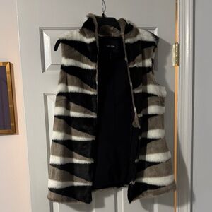 NIC+ZOE Striped Faux Fur Vest - Black, White, Brown